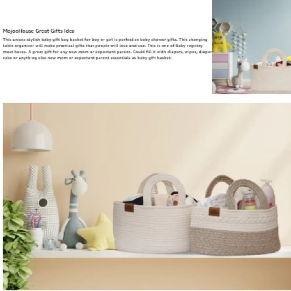 Cotton Rope Diaper Basket Caddy - Baby Diaper Bag - Nursery/ Car Organizer
